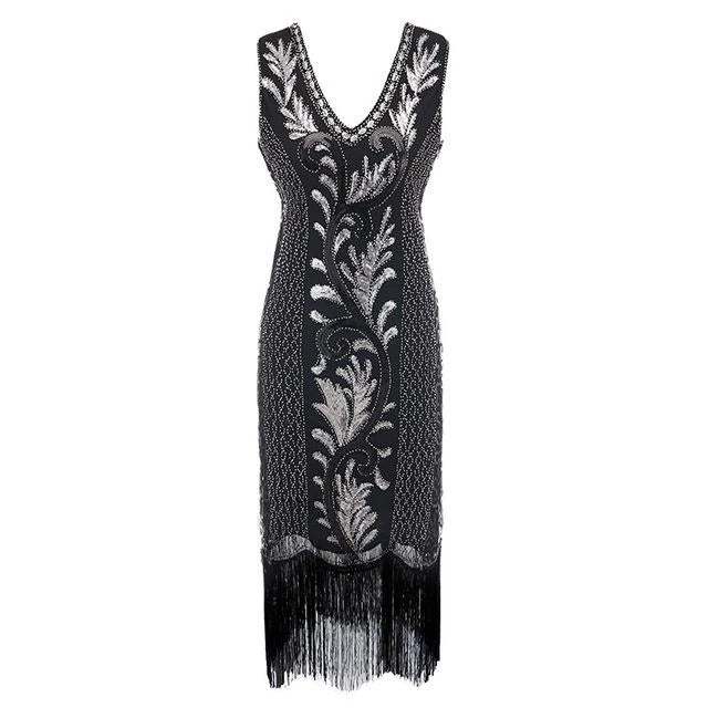 Schwarzes und silbernes Gatsby Spirit-Kleid