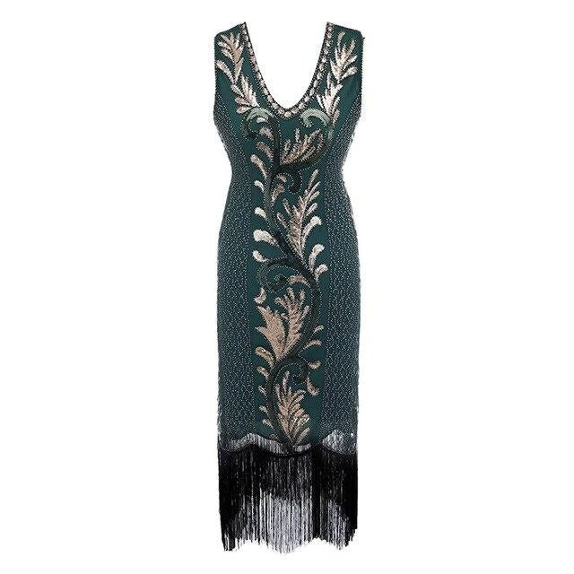 Grün-goldenes Gatsby-Spirit-Kleid