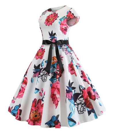 Weißes und rosa Vintage-Flare-Kleid