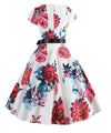 Weißes und rosa Vintage-Flare-Kleid