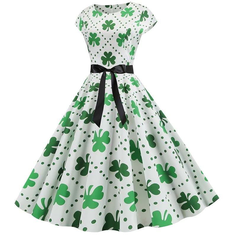 Vintage-Flare-Kleid mit weißen Punkten und Blumen