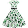 Vintage-Flare-Kleid mit weißen Punkten und Blumen