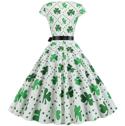 Vintage-Flare-Kleid mit weißen Punkten und Blumen