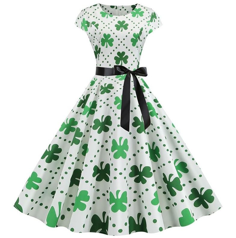 Vintage-Flare-Kleid mit weißen Punkten und Blumen