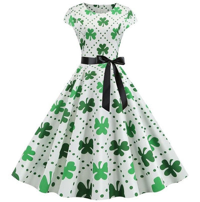 Vintage-Flare-Kleid mit weißen Punkten und Blumen
