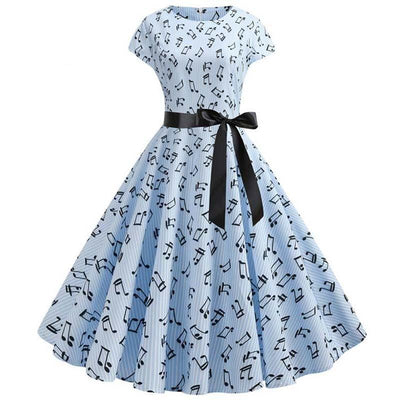 Vintage Blaues Musik Flare Kleid