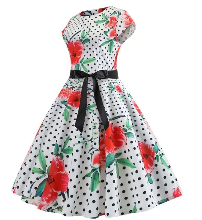 Mohnblumen-Vintage-Ausgestelltes Kleid