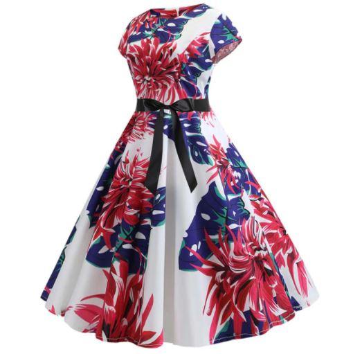 Vintage-Flare-Kleid mit großen Blumen