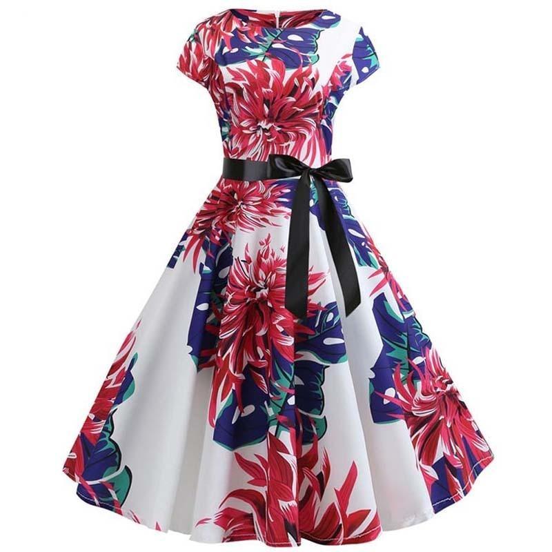 Vintage-Flare-Kleid mit großen Blumen