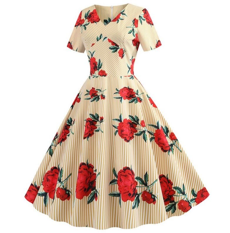 Vintage Flare Kleid Gelbe Blumen