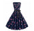 Marineblaues, ausgestelltes Vintage-Kleid mit Blumen