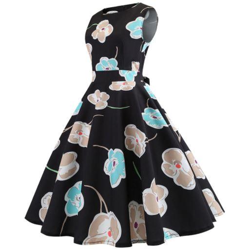 Vintage Flare Kleid Schwarze Blumen