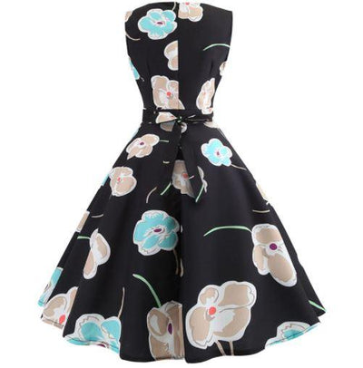 Vintage Flare Kleid Schwarze Blumen