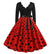 Rotes ausgestelltes Vintage-Kleid mit schwarzen Tupfen