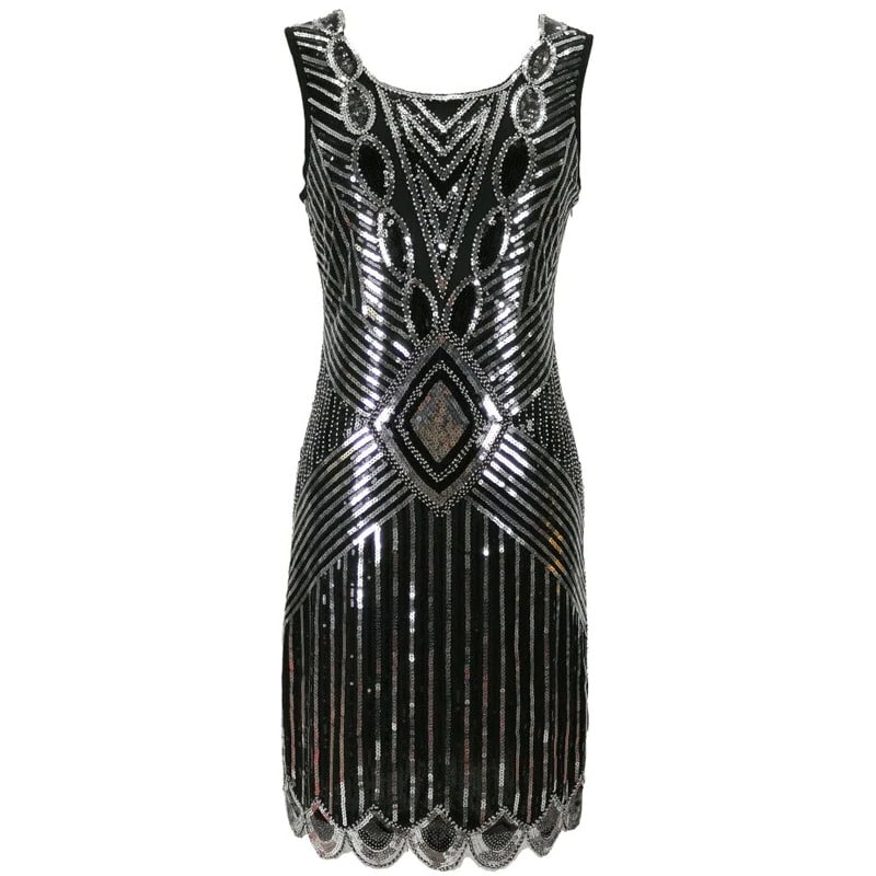 Kurzes Gatsby-Kleid in Schwarz und Silber
