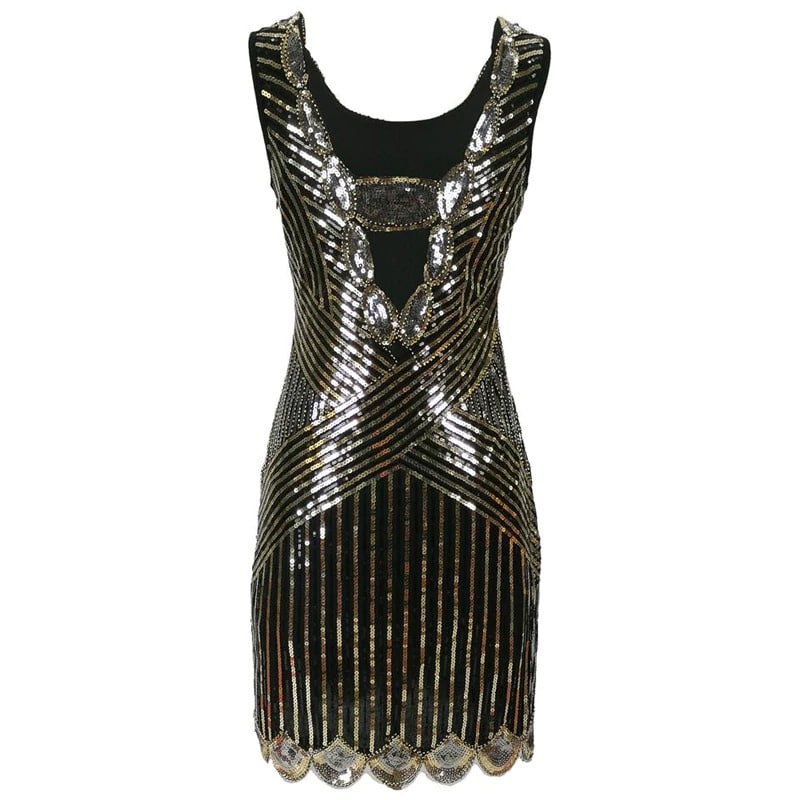 Schwarzes und goldenes kurzes Gatsby-Kleid