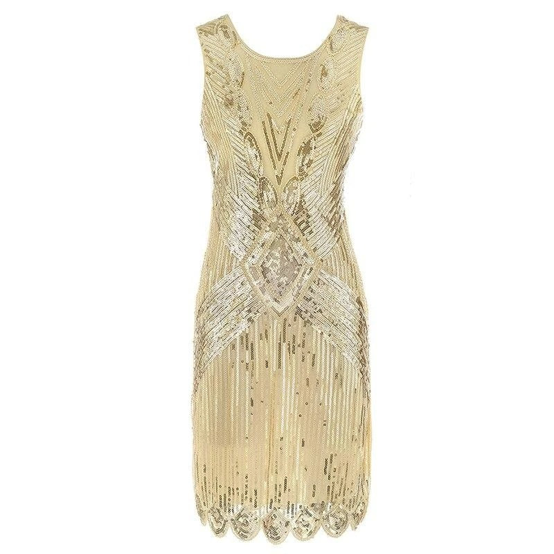 Kurzes Gatsby-Kleid in Beige und Gold