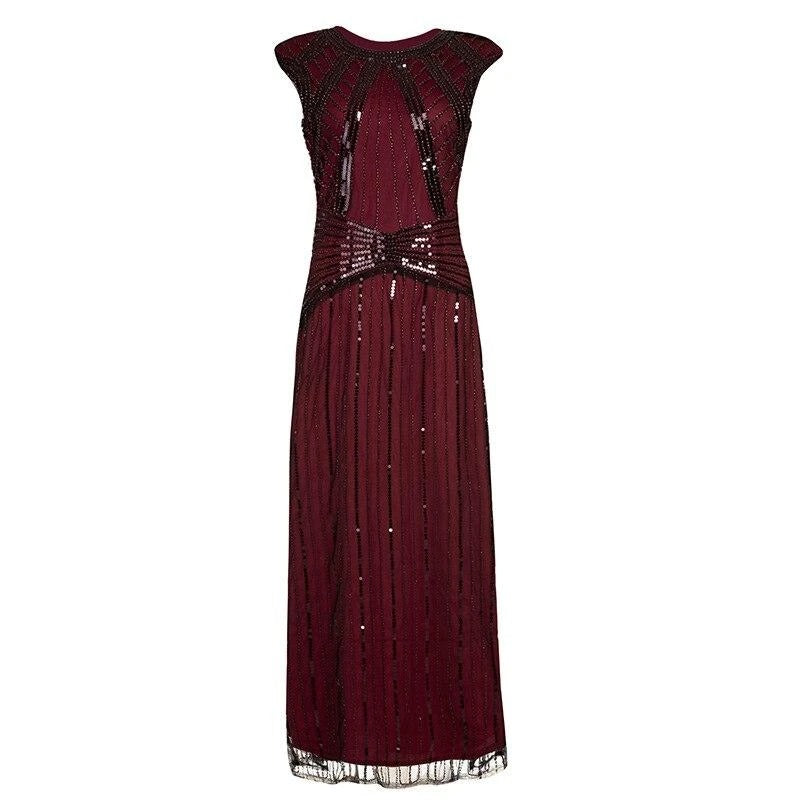 Burgunderrotes langes Gatsby-Kleid