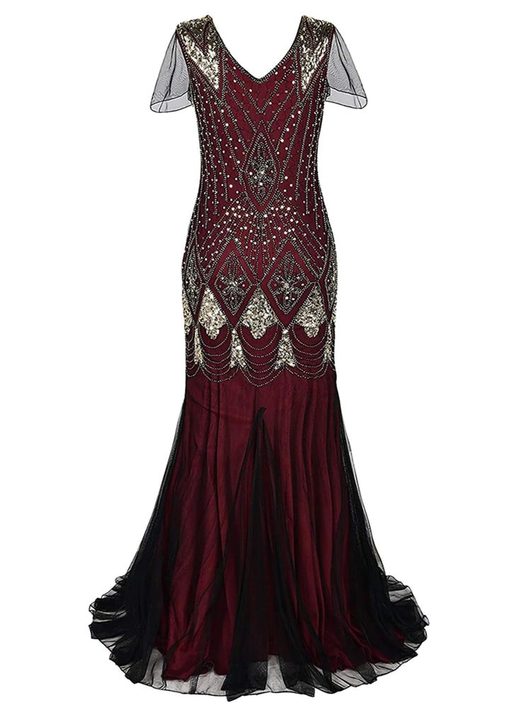 Burgunderrotes Haute Couture Langes Gatsby-Kleid