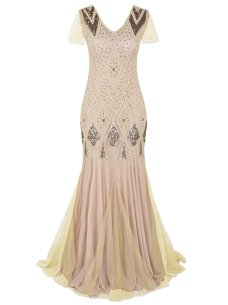 Elfenbeinfarbenes Haute Couture Langes Gatsby-Kleid