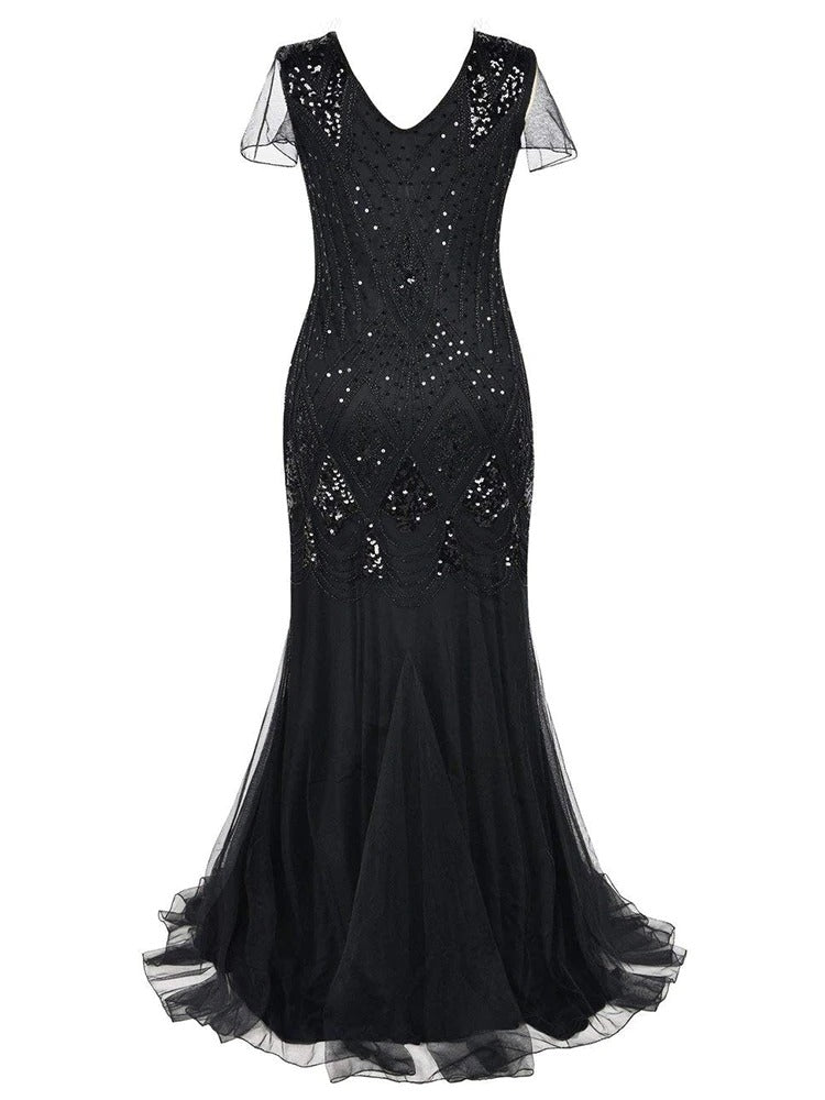 Schwarzes langes Gatsby-Kleid der Haute Couture