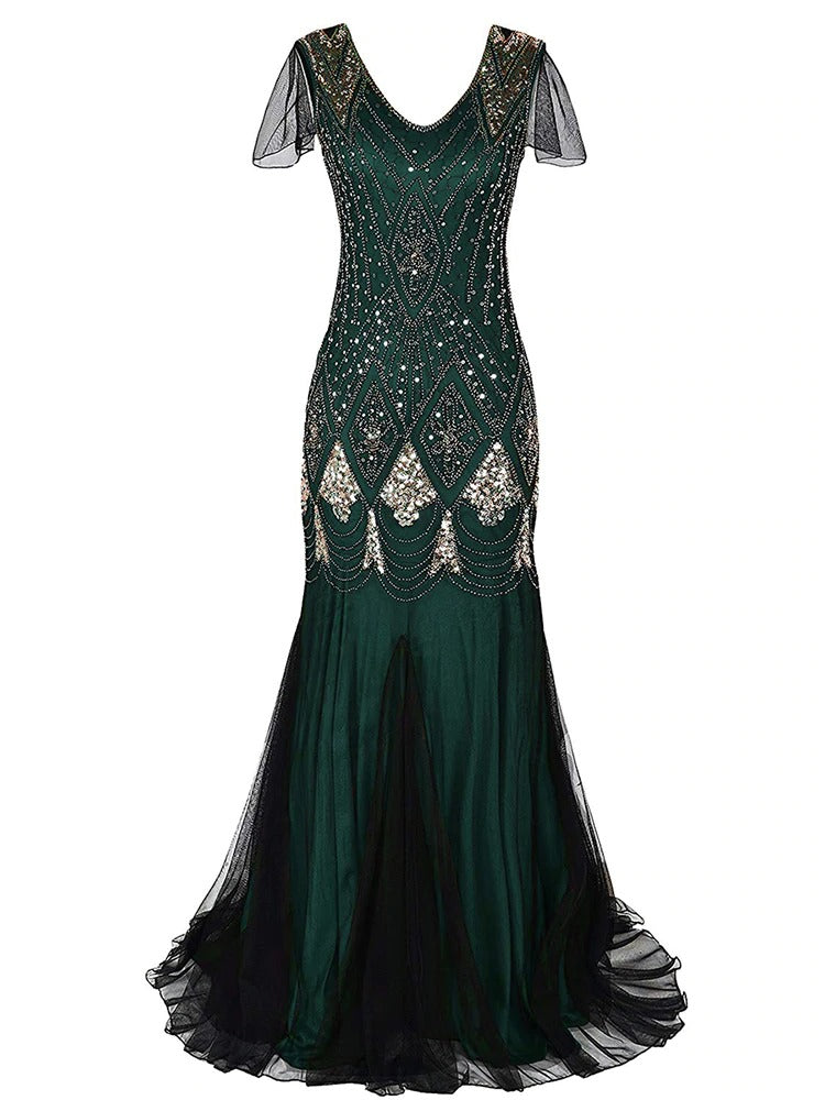 Grünes Haute Couture Langes Gatsby-Kleid
