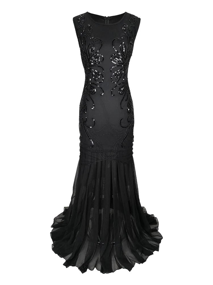 Langes Gatsby-Kleid – Retro-Chic-Schwarz