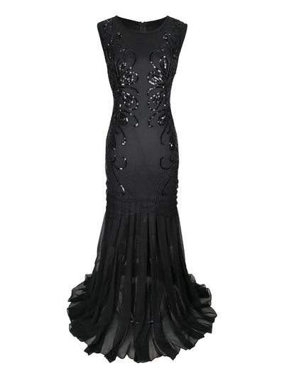 Langes Gatsby-Kleid – Retro-Chic-Schwarz