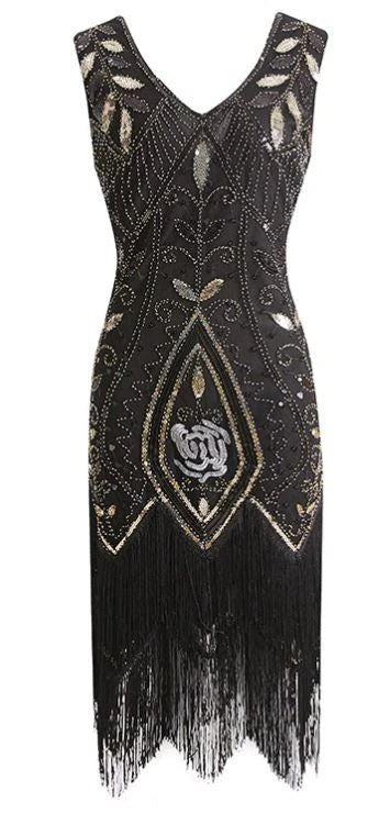Schwarzes Gatsby-Federkleid