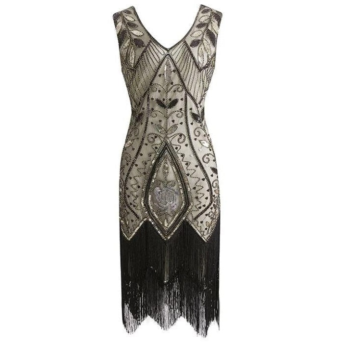 Feder-Gatsby-Kleid Beige