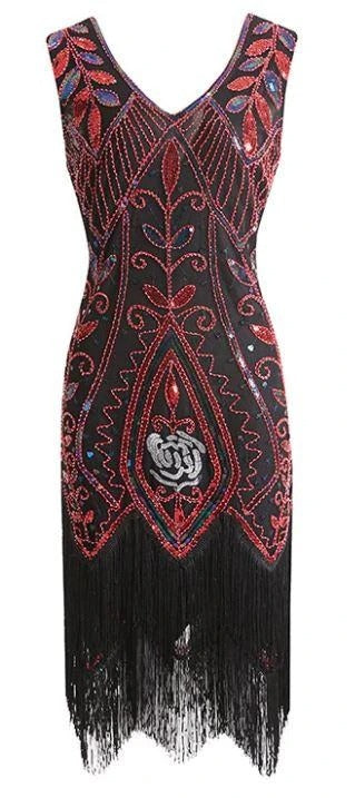 Rotes und schwarzes Gatsby-Federkleid