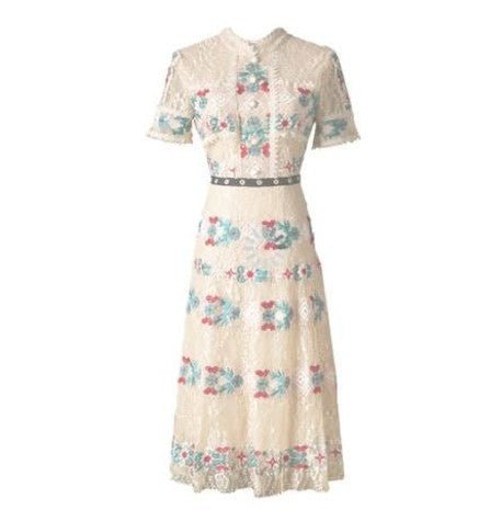 Vintage Champagner Langes Rüschenkleid