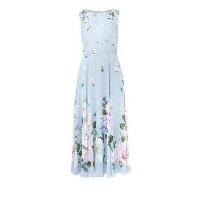 Vintage Blumen Maxikleid Blau