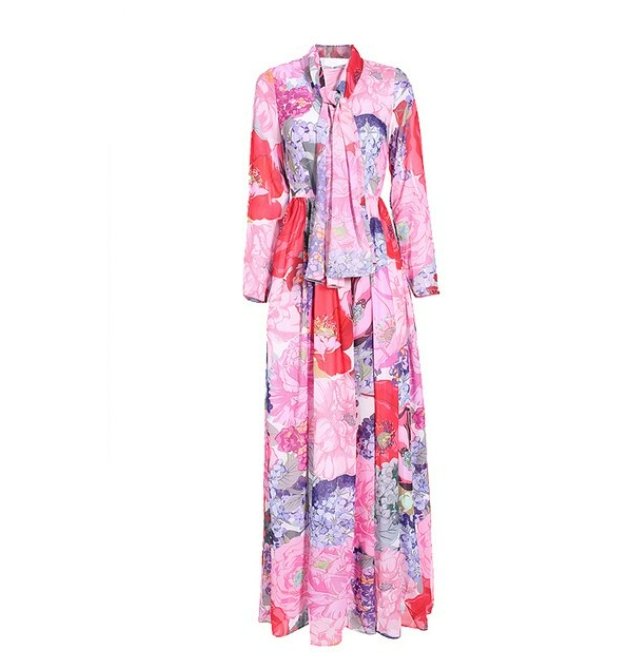 Rosa Vintage-Maxikleid mit Blumenmuster