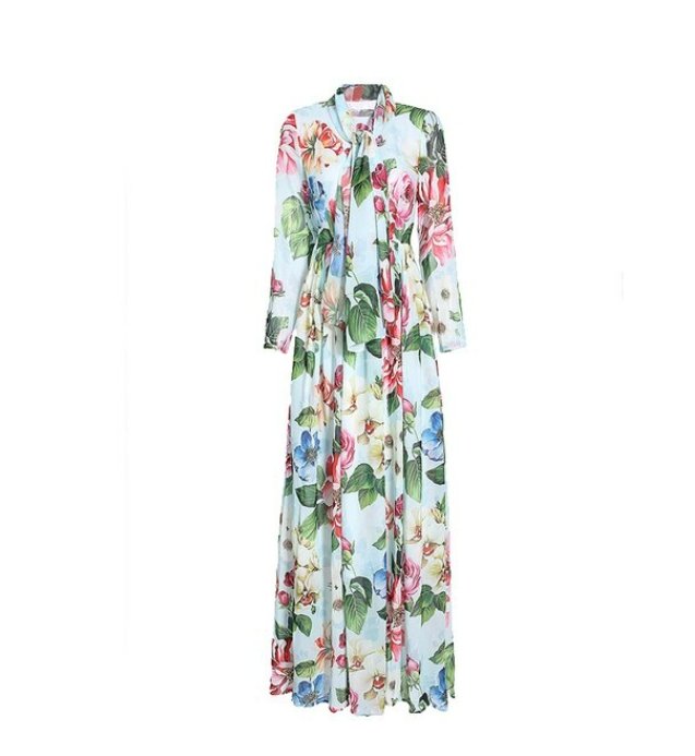 Grünes Vintage-Maxikleid mit Blumenmuster