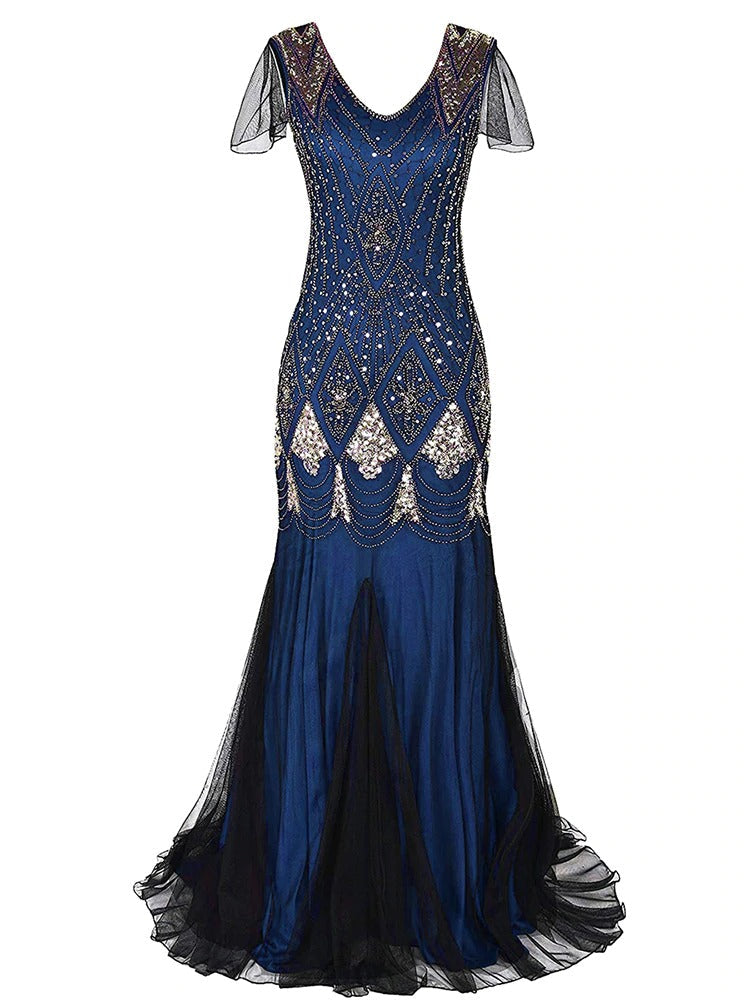 Blaues Haute Couture Langes Gatsby-Kleid
