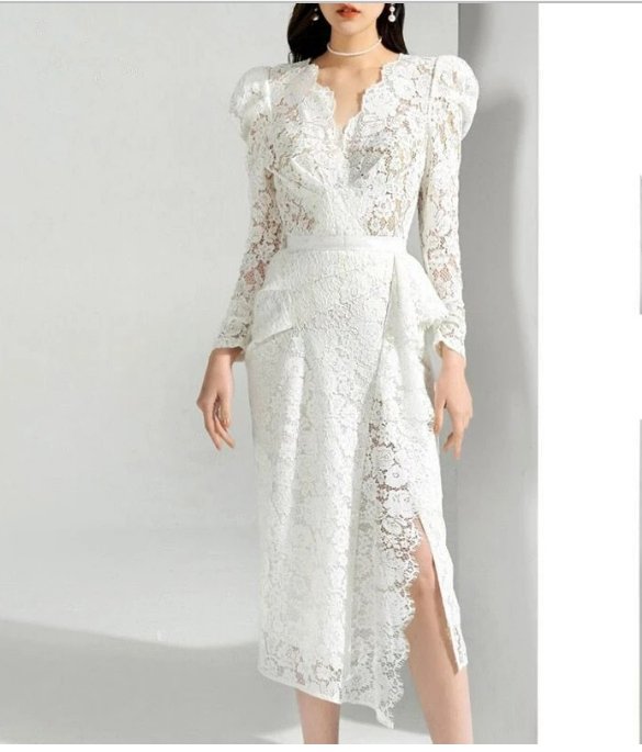 Vintage weißes Spitzenhochzeitskleid