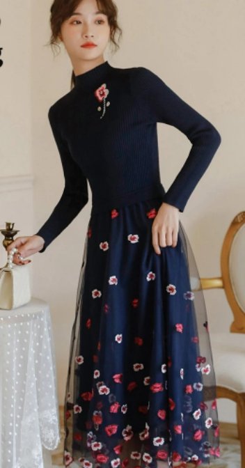 Vintage Marineblaues Spitzenhochzeitskleid