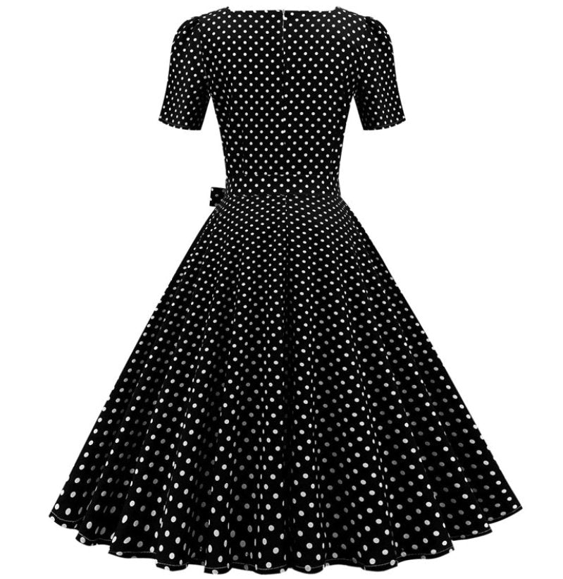 50er Jahre Schwarzes Polka Dot Kleid