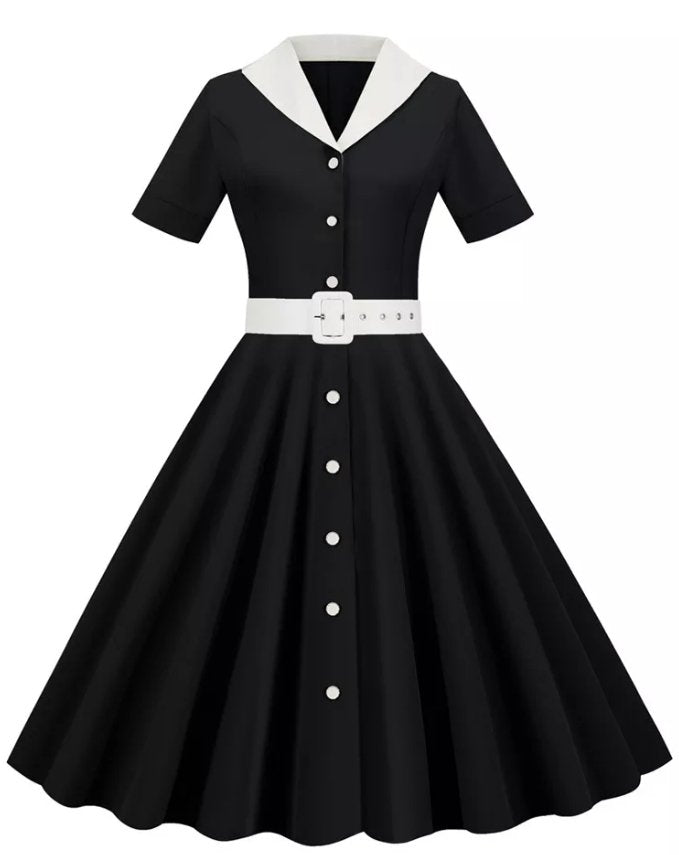 Schwarzes Retro-Kleid im 50er-Jahre-Stil