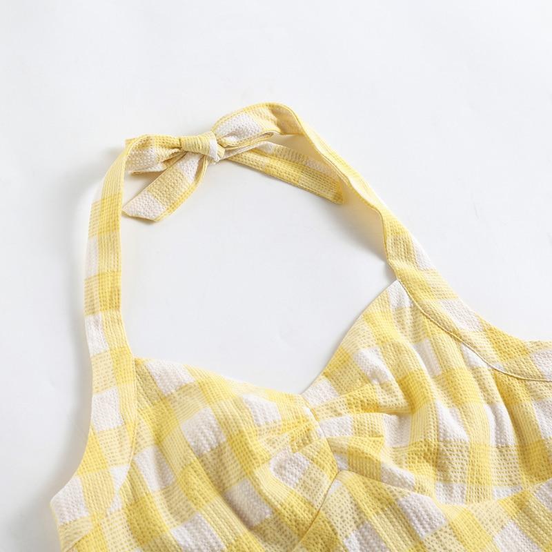 Kariertes Retro-Kleid Gelb