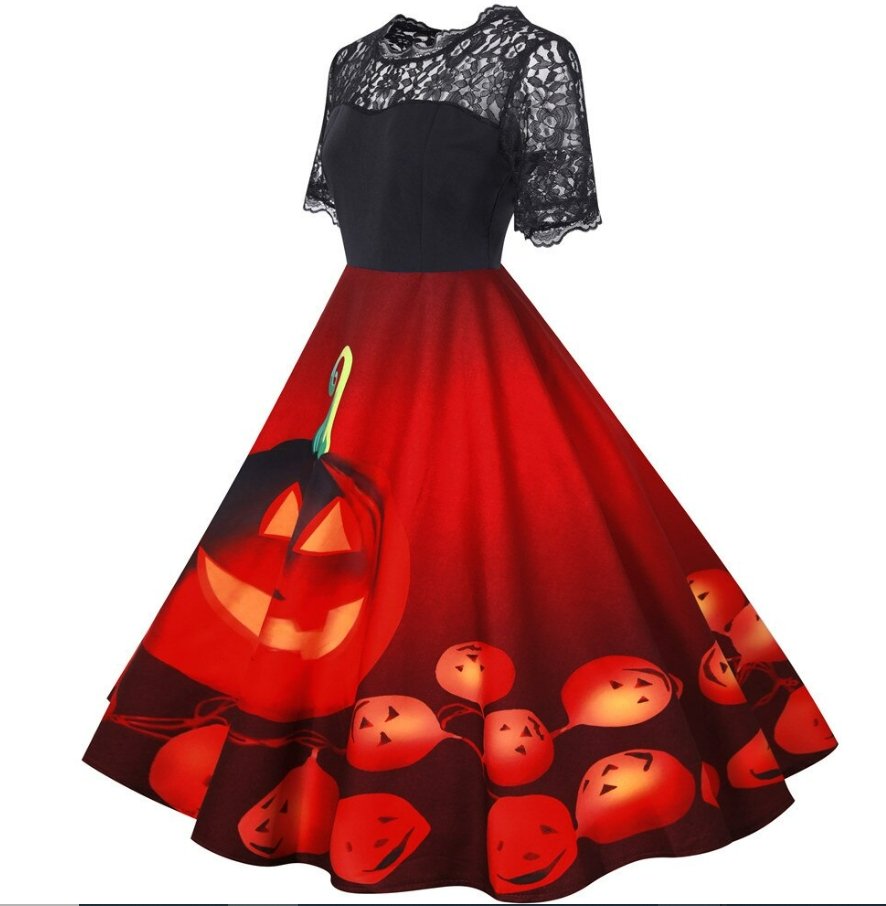 Schwarzes Halloween-Retro-Kleid