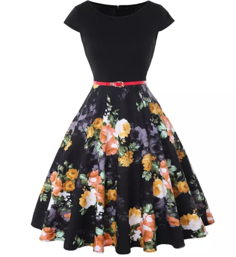 Schwarzes 50er-Jahre-Rockabilly-Kleid