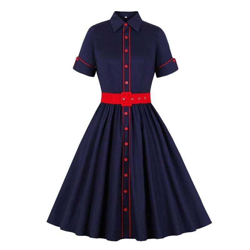 Marineblaues Rockabilly-Kleid