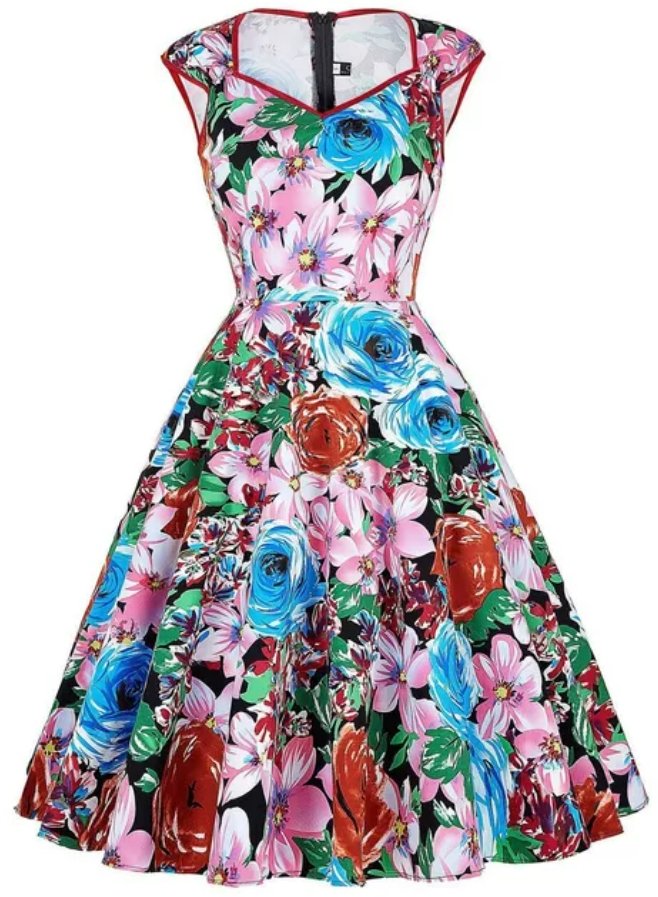 Vintage-Blumenkleid im 50er-Jahre-Stil