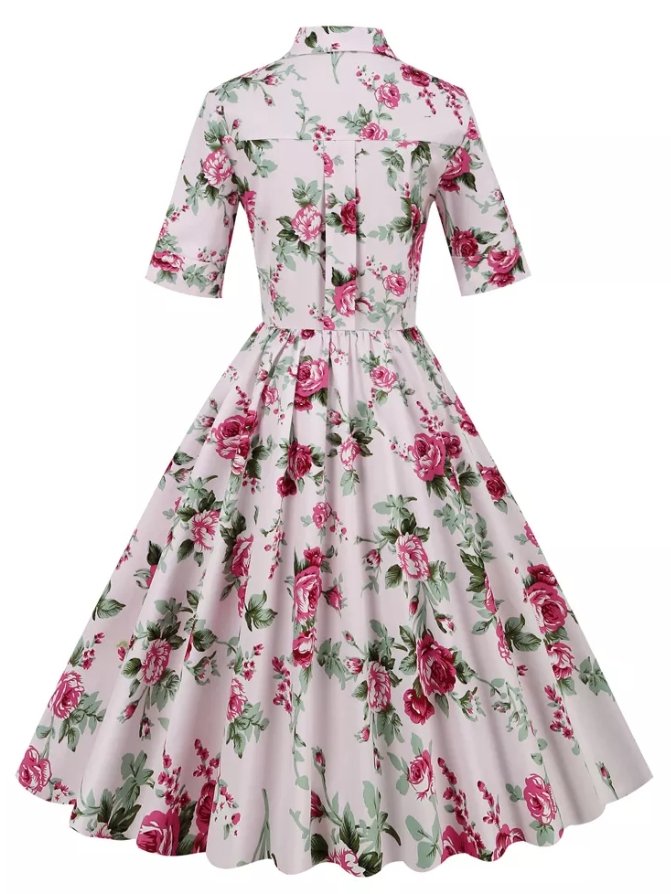Vintage-Rosen-Kleid im 50er-Jahre-Stil