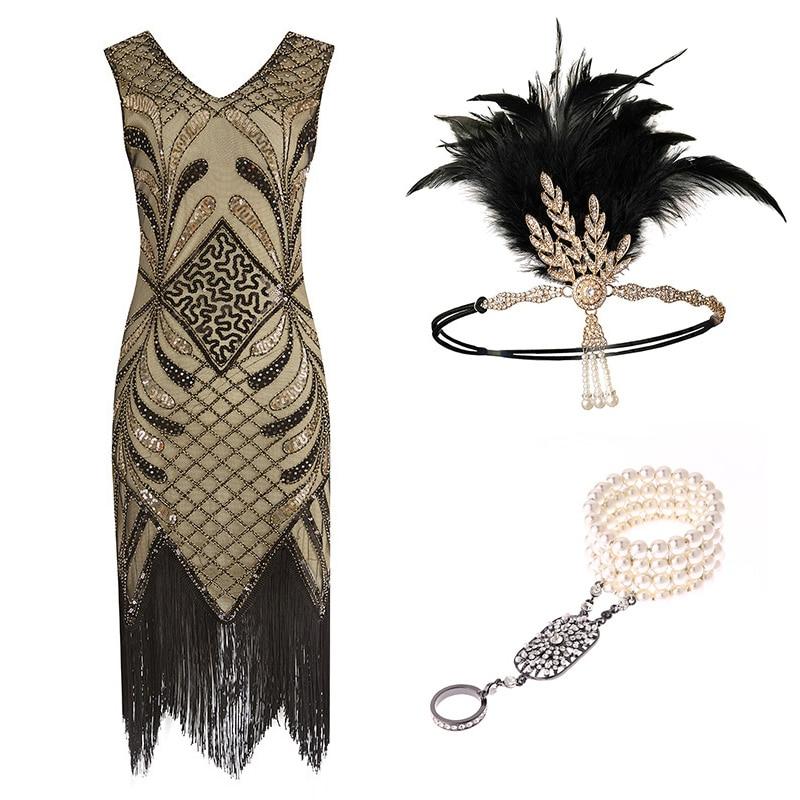 Gatsby Champagnerkleid im 20er-Jahre-Stil