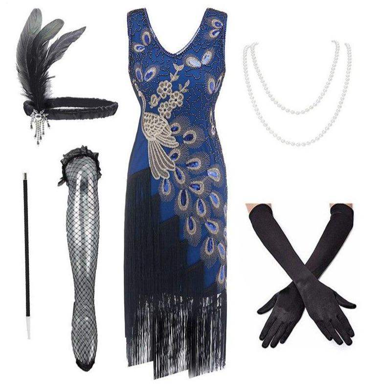 Gatsby-Kleid im 20er-Jahre-Stil, Blau