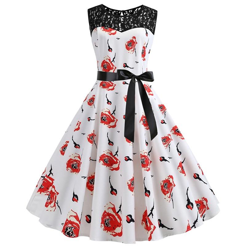 Vintage Blumen-Spitzen-Trapezkleid