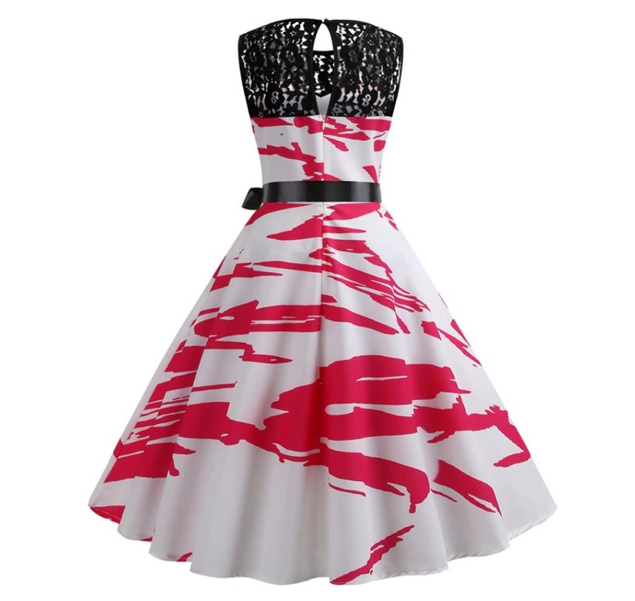 Rotes und weißes Vintage-Trapezkleid